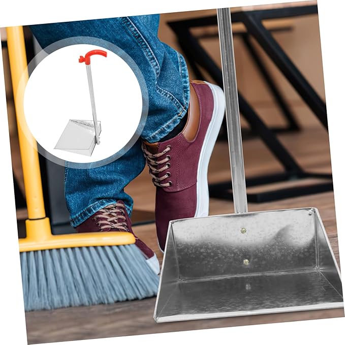 NOLITOY Ergonomic Long Handle Dustpan Brush Metal Dustpan for Cleaning Stand-up Stainless Steel Dust Pan Broom for Home Office Random Style