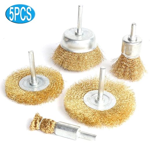 5pcs Brass Wire Wheel Brush Kit for Drill,Crimped Cup Brush with 1/4-Inch Shank ,0.13mm True Brass Wire,Soft Enough to Cleaning or Deburring with Less Scrach