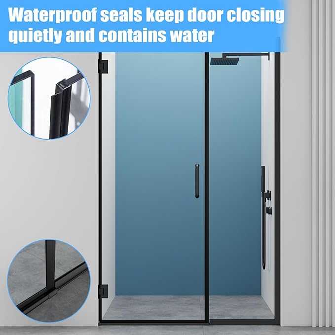 Pivot Shower Door, Adjustable Width 48" W x 76" H Hinged Shower Glass Door with 3/8" (10mm) Clear SGCC Tempered Glass with Nano Easy-Clean Coating, L01 Matte Black