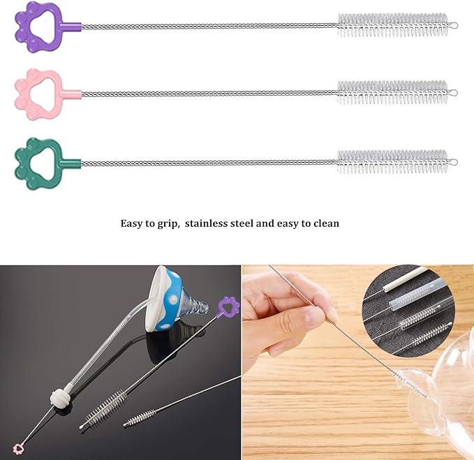 3Pcs 4-in-1 Bottle Cleaning Brush Set, Cup Lid Cleaner and 3pcs Tube Brush Kit, Home Kitchen Crevice Cleaning Tools Straw Cleaning Brush for Sippy Cup, Tumbler, Drinking Straw
