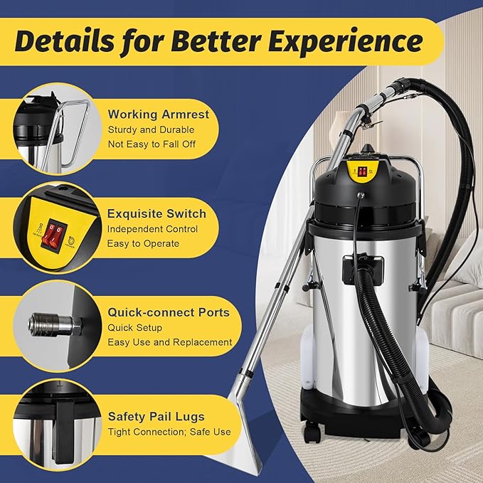 40L Commercial Carpet Cleaner Machine, 1034W Heavy Duty Wet Dry Vacuum Cleaner for Sofa Curtain Fabric Dust, 3 in 1 Portable Carpet Spraying Floor Brush Cleaner Extractor Vacuum Cleaning Machine
