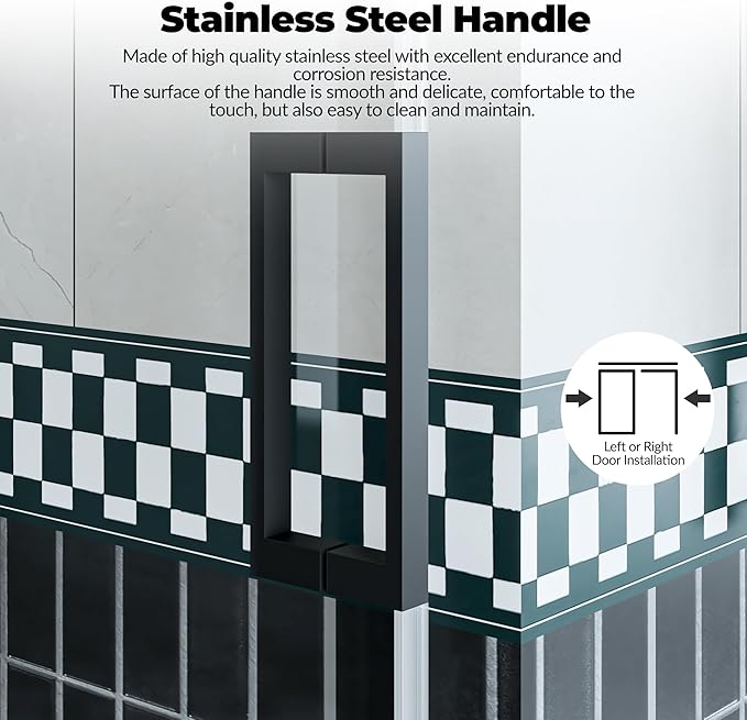 44-48" W x 76" H Sliding Shower Door, 1/4 Inch (6mm) Clear Tempered Glass, Matte Black Square Rail, Space-Saving Design for Modern Bathrooms