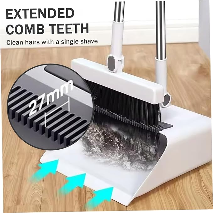 3-in-1 Broom with Dustpan Combo Set Foldable and Rotating Broom and Dustpan Set with Long Handle for Home Office School Dorm