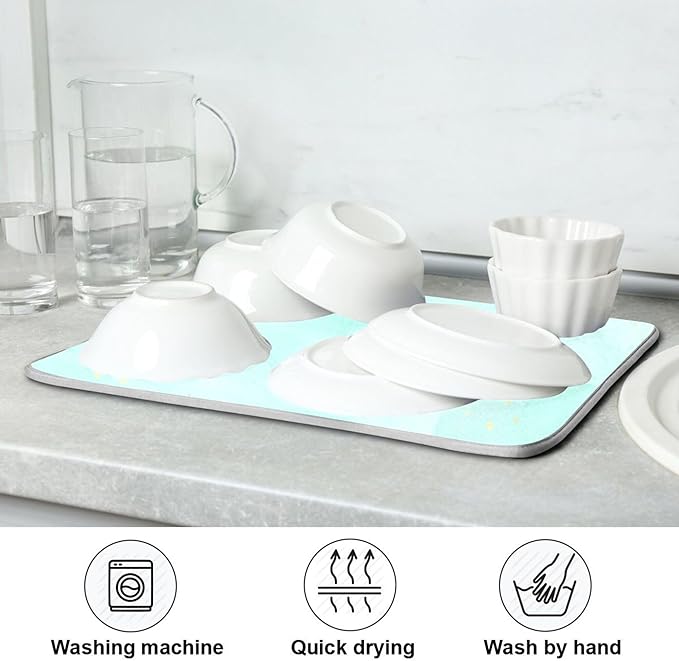 Turquoise Marble Dish Drying Mat for Kitchen Countertop 16x18 Aqua Tie Dye Small Drying Mat Reusable Quick Dry Dish Sink Mats Easy Clean Decorative Essentials