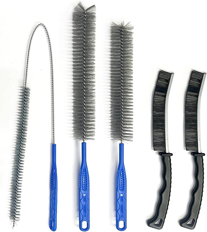 5-Piece Dryer Vent Cleaning Brush Kit Including Grout Brush, Refrigerator Coil Cleaning Brushes, Clothes Trap and Duct Removers, Long-Handled Appliance Cleaning Tool Set for Household Maintenance