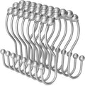 Shower Curtain Hooks Silver, Bathway Shower Curtain Rings Rust Proof, Shower Hooks for Shower Curtain Balanced Smooth Glide Double Shower Curtain Hooks, 12 Pcs