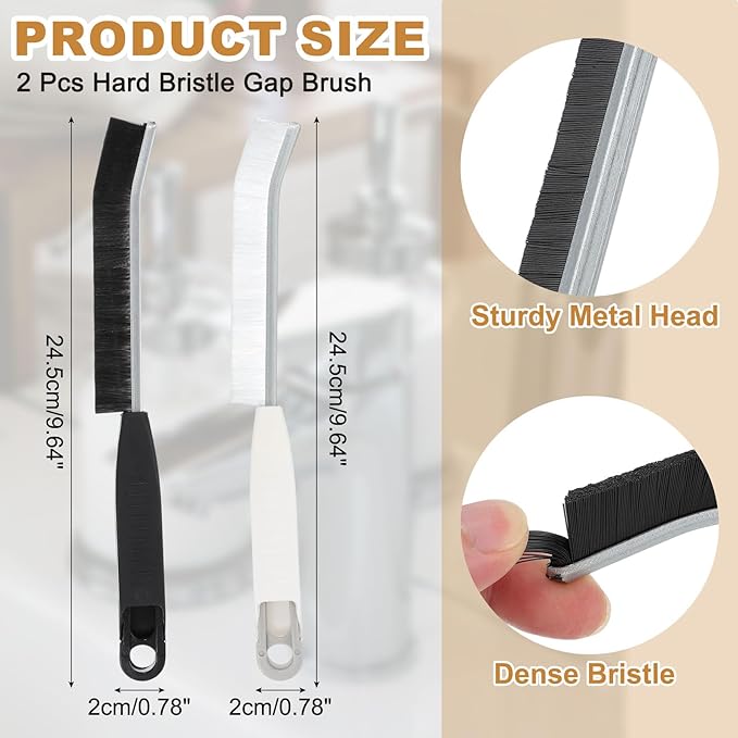 uxcell 2PCS Crevice Cleaning Brush, Hard Bristle Gap Brush for Tidying Narrow Space, Deep Cleaning Supplies for Kitchen Sink, Toilet, Bathroom, Bathtub, Home, Window, Black & White