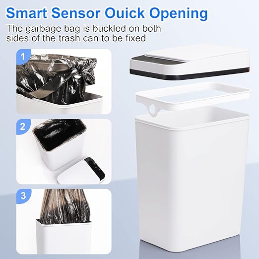 Bathroom Automatic Trash Can 3 Pack 2.2 Gallon Motion Sensor Touchless Small Slim Garbage Can with Lid Smart Electric Narrow Garbage Bin for Bedroom Living Room Office Kitchen (White)