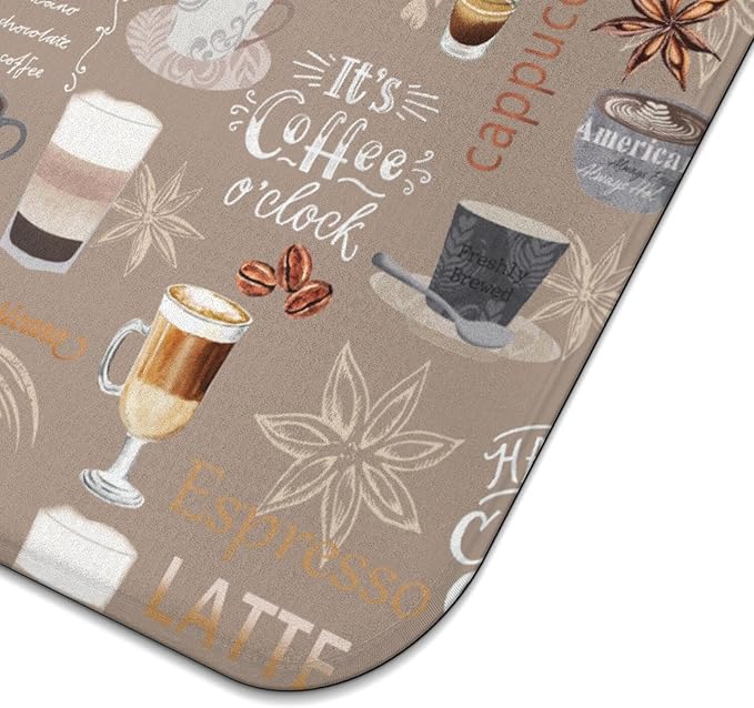 Coffee Dish Drying Mat for Kitchen Counter, Brown Farmhouse Style Microfiber Drying Mat, Washable Absorbent Kitchen Countertop Dish Draining Mat,16×18 Inch