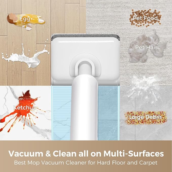 Wet Dry Vacuum Cleaner, 17000Pa Cordless Vacuum Mop Combo for Hard Floors, 180° Lay-Flat Design with Edge Cleaning, Self-Cleaning Floor Washer, Up to 45 Min Runtime, LED Display & Voice Prompts