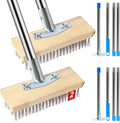 2 Pack Stainless Steel Floor Scrub Brush with 4 Section Detachable Pole, 65” Deck Stain Brush with Long Handle, Push Broom Outdoor Heavy Duty for Concrete Floor Patio Garden Garage Swimming Pool