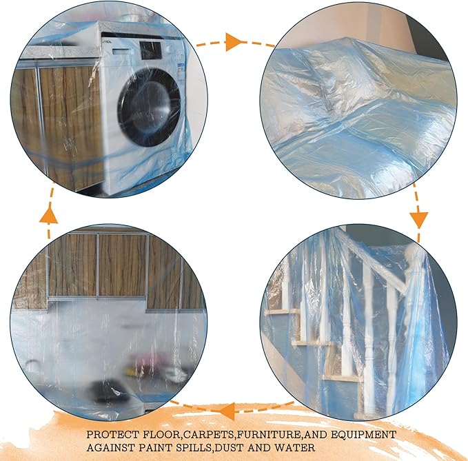10 Piece Blue Painter Plastic Drop Cloths Sheet,Waterproof Anti-dust Furniture Cover,9x12 Feet Disposable Tarp for Painting for Couch Cover and Furniture Cover