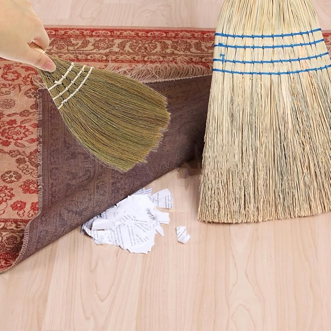 10" Whisk Broom Set of 2, Handheld Straw Broom, Natural Corn Brooms, Portable Wooden Dust Duster for Car, Table, Furniture, Decorative Rustic Sweeper for Home, Garden, Xmas Decor