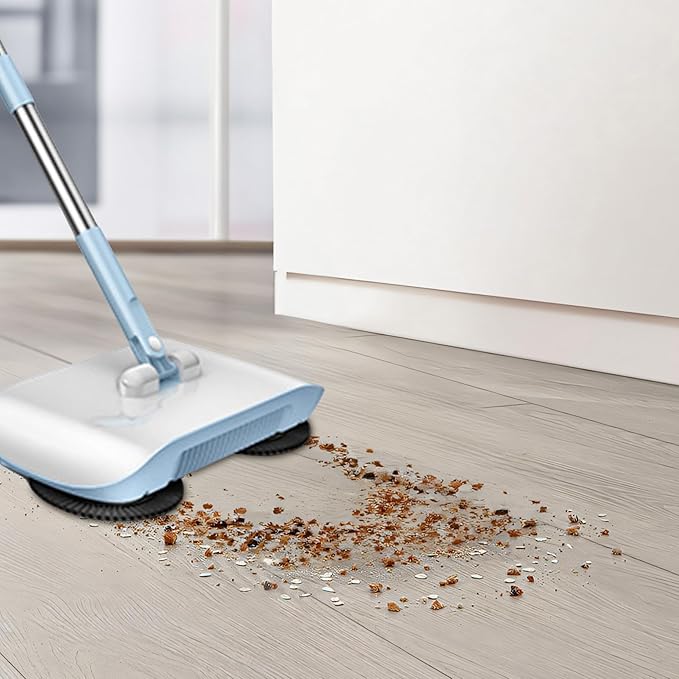 Carpet Cleaner Brush, 2 in 1 Manual Vacuum Sweeper, 180 Degree Rotating Sweeping Mop, Hand Push Sweeper, Home Cleaning Tool for Cleaning Pet Hair, Loose Debris, Lint (Blue)