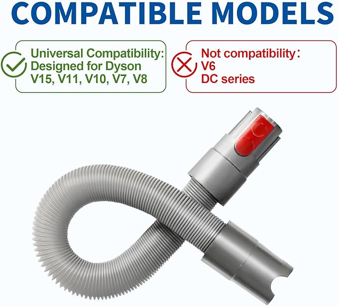 Flexible Extension Hose Attachment for Cordless Vacuum Cleaner - Compatible with V15 V8 V7 V10 V11 Detect Torque Drive Outsize Absolute Animal Trigger Motorhead Dyson Model
