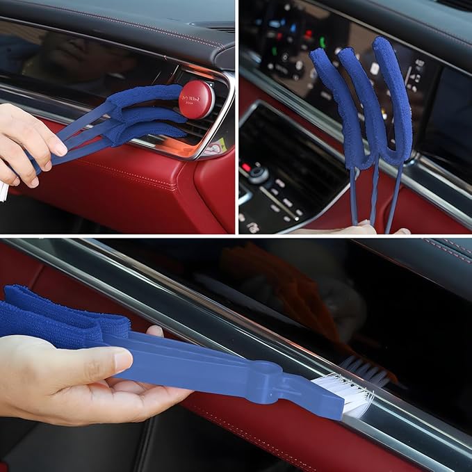 Mini Duster for Car Air Vent, Vehicle Air Conditioner Cleaner & Brush with Cloth for Keyboard, Automotive Dust Collector Cleaning Cloth Tool, Universal for SUV Sedan Truck (Blue)