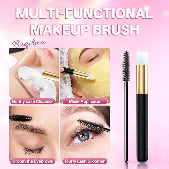 Buqikma Lash Shampoo Kit - Eyelash Extension Cleanser for Extensions 60ML with Rechargeable Handheld Lash Fan Dryer Mascara Brush Rinse Bottle Makeup Cleansing Foam for Lash Care