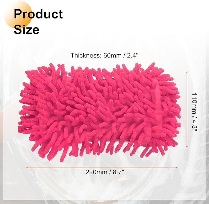 HARFINGTON Car Wash Sponge 8.7" x 4.3" Chenille Microfiber Mitt Scratch-Free Absorbent Scour Scrubber Cleaning Sponge for Washing Detailing on Cars, Trucks, SUV, Boats, RVs, Pink