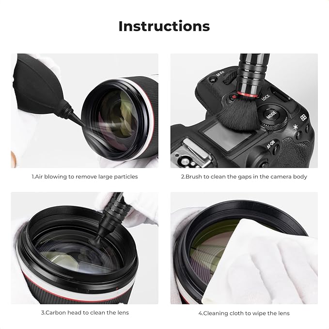 K&F CONCEPT 4-in-1 Camera Lens Cleaning Kit with Lens Cleaning Pen, Camera Air Blower, Microfiber Cleaning Cloth, Lens Cleaner Kit for Canon Nikon Pentax Sony DSLR Camera Lens Filter Cell Phones