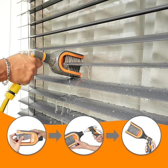 Large Blind Cleaner Duster Tool, Blind Brush, with Water Connection, Cleaning Brush for C or Z Slats, Brush Head 180° Rotation, Replaceable Bristles