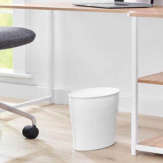 iDesign Small Oval Trash Can - Ideal for Bathroom or Home Office - White - Made in USA