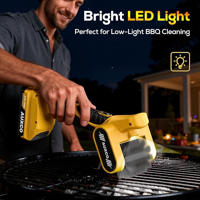21V Electric Grill Brush, Heavy-Duty Cordless BBQ Cleaner with Stainless Steel Bristles, 90-Min Runtime，LED Light, Dishwasher Safe Head for Gas & Charcoal Grills