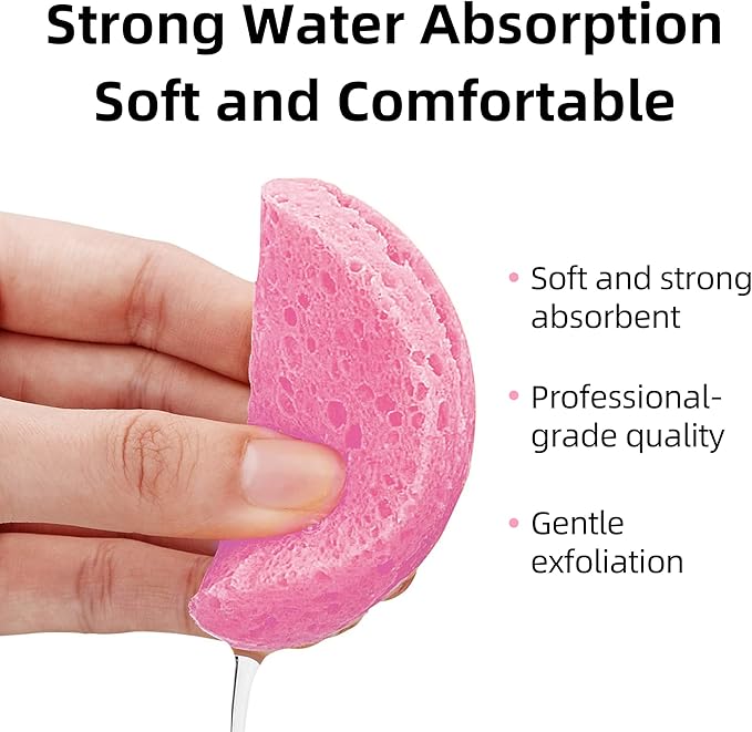60-Count Compressed Facial Sponges|100% Natural Kickleen Cellulose Cosmetic Spa Sponges for Daily Facial Cleansing|Makeup and Mask Removal | Exfoliating | Skin Massage | Pore Exfoliation(Pink)