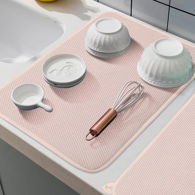 Microfiber Dish Drying Mat Happy New Year, Super Absorbent Kitchen Dish Drying Pad for New Year Gift, Reversible for Countertop, 17.8 * 23.6 inch Beige
