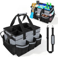 Large Cleaning Caddy Bag 15" x 10½" x 9" Heavy-Duty Organizer Tote for Home, Housekeepers, Janitors Cleaning Caddy for Cleaning Supplies with Shoulder Strap & Multiple Pockets (Gray)
