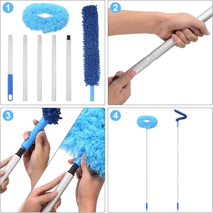 PATIKIL Ceiling Fan Cleaner Duster, 12.9" to 59", 2 in 1 Microfiber Duster Extendable Handle Fan Blade Cleaning Tool Removable Washable for Furniture Blind, Gray