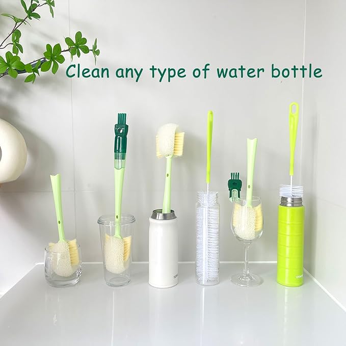 Water Bottle Brush with 5-in-1 Multi-Function, Baby Bottle Brush for Cleaning Nipple/Cup Lid Gap, Straw Bottle Cleaner, 15.1" Long Handle for Narrow Bottleneck Decanter, 3 Pack Set