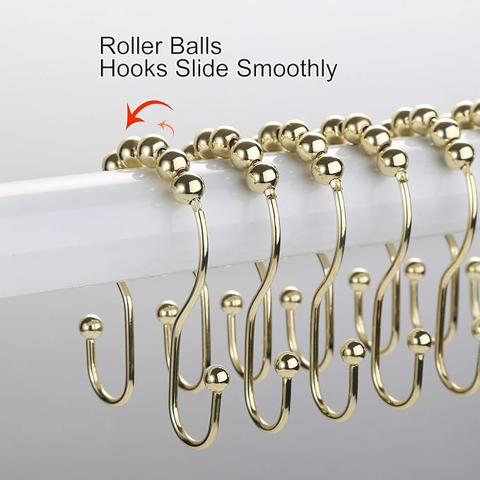 Goowin Shower Curtain Hooks, 12 Pcs Shower Curtain Rings, Stainless Steel Gold Shower Curtain Hooks, Rust Proof Shower Curtain Hangers, Smooth Sliding Anti-Drop Shower Rings for Curtain (Gold)