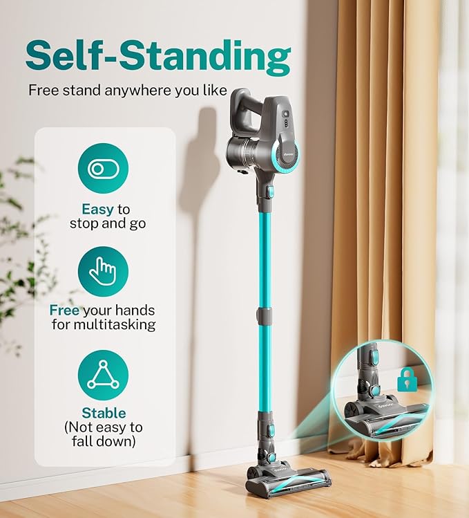 DEVOAC Cordless Vacuum Cleaner, Ultra-Lightweight Stick Vacuum, 2200mAh Battery Up to 40mins Runtime, 6 in 1 Powerful Handheld Vacuum for Home Hard Floor Carpet Pet Hair (Green)