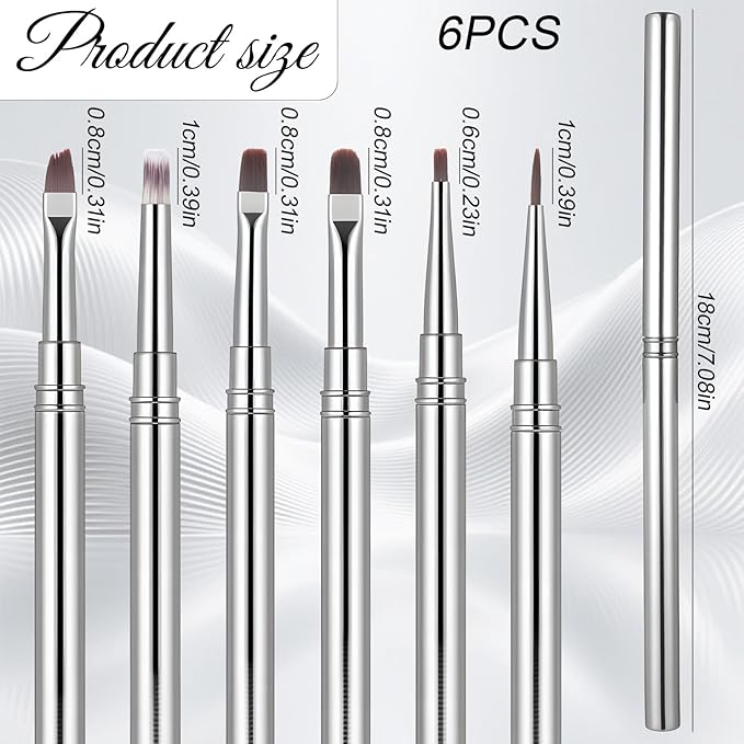 6Pcs Acrylic Nail Brushes, Nails Art Clean Up Brushes Metal Nail Polish Remover Brush Omnipotent Grid Dyeing Flat Oval Fine Angled Gel Brush for Gel Dilution, Halo Dyeing, Watercolor