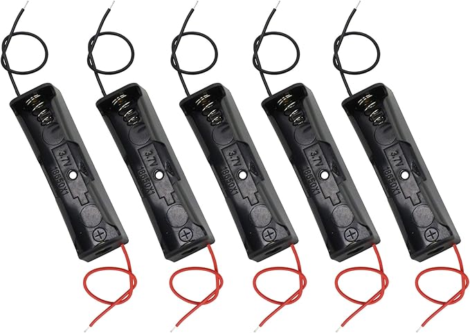 PNGKNYOCN 18650 Battery Clip 1 Slots 3.7V Plastic 18650 Battery Storage Box Case with Black and Red Wire Leads YOUCHENG for 18650 Battery with Connect Lead(5-Pack)