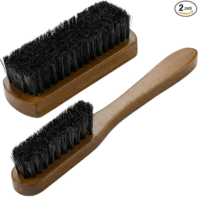 TAKAVU Leather & Upholstery Cleaning Brush Set, 100% Black Boar Bristle, to Clean Car Seats & Leather Sofas, for Alcantara, Interiors, Furniture, Boots, Shoes, Bags and More