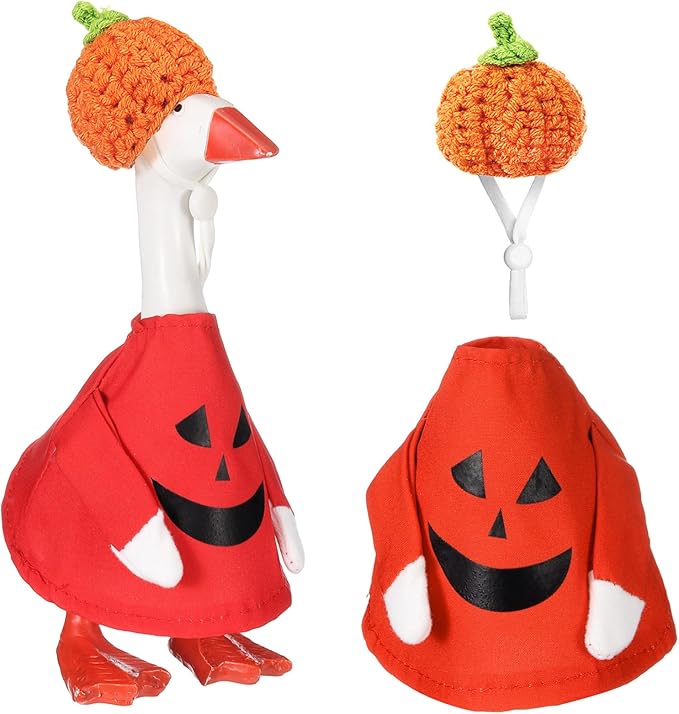 Abbylike Thanksgiving Mini Desk Goose Outfits 7 Inch Magnetic Silly Goose Statue Candy Corn Costume with Witch Hat and Broom for Halloween Magnetic Duck Statue Desk Key Holder Decor(Pumpkin)