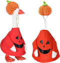 Abbylike Thanksgiving Mini Desk Goose Outfits 7 Inch Magnetic Silly Goose Statue Candy Corn Costume with Witch Hat and Broom for Halloween Magnetic Duck Statue Desk Key Holder Decor(Pumpkin)