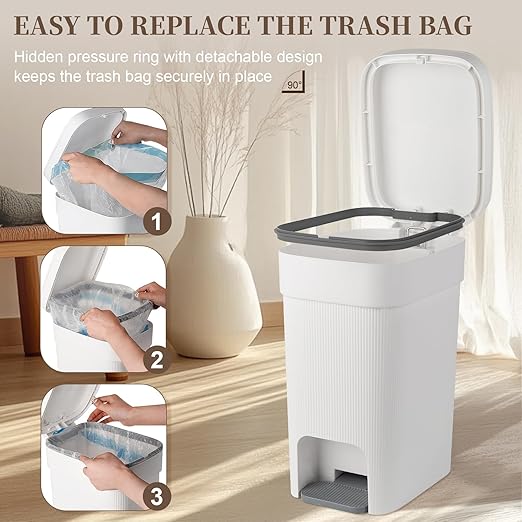 JiatuA Small Bathroom Trash Can with Lid Soft Close, 2.6 Gallon Step Garbage Can Slim Trash Bin Wastebasket for Kitchen Bedroom Office Living Room Toilet College Dorm, White