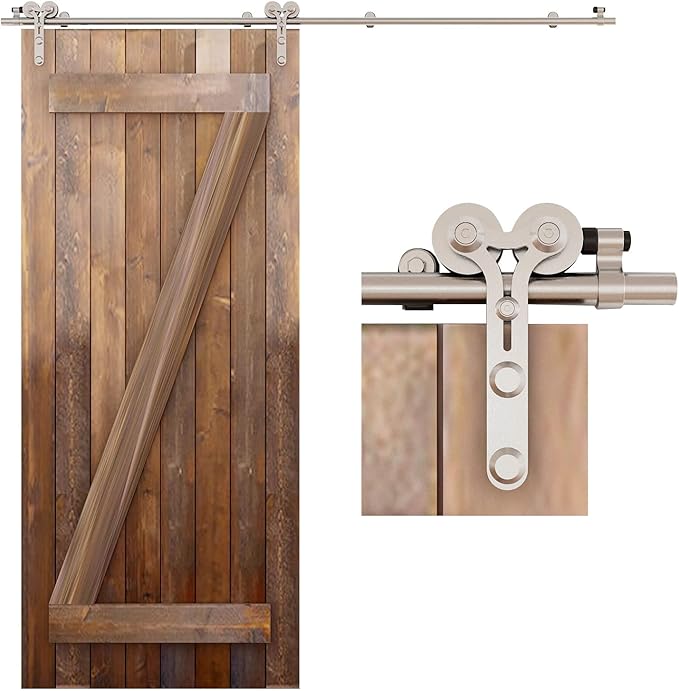 TSMST 5.5FT Sliding Barn Door Hardware Kit, Stainless Steel Heavy Duty Sturdy Barn Door Track for Single Wood Door, Slide Smoothly Quietly (Y Style)