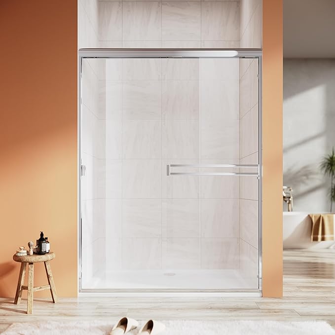 Shower Door 50-54 in. W x 72 in. H, UCALAFEE Semi-Frameless Double Sliding Shower Door with 1/4" (6mm) SGCC Clear Tempered Glass, Silent Soft-Close & Anti-Leak Walk-in Shower Door, Chrome Finish