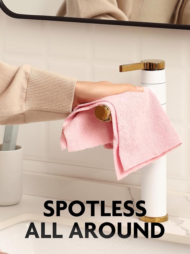 Fantasticlean Microfiber Cleaning Cloth Roll -90 Pack, Tear Away Microfiber Towels, 12" x 12", Reusable, Washable, Scratch Free, Ultra Absorbent Dishcloth for All-Around Cleaning Supplies (Pink)