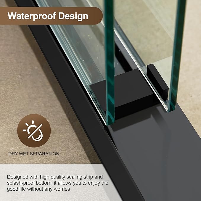Paris Shower Door,60" W x 74" H Double Sliding Shower Door with 5/16"(8mm) Clear SGCC Tempered Glass,Bathroom Shower Door with 18 inch Pull Handle, Stainless Steel Hardware Matte Black