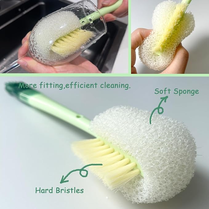 Water Bottle Brush with 5-in-1 Multi-Function, Baby Bottle Brush for Cleaning Nipple/Cup Lid Gap, Straw Bottle Cleaner, 15.1" Long Handle for Narrow Bottleneck Decanter, 3 Pack Set