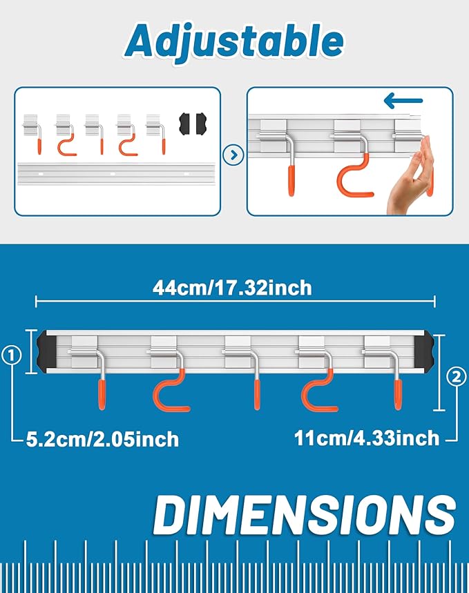 Mop and Broom Holder Wall Mount Garden Tool Rack Organizer, Modern Style,Movable Aluminum Alloy Wall Mounted Hook 3 Pack,Storage Gift for Bathroom,Closet,Laundry Room,Garage,Tool Room(Orange)