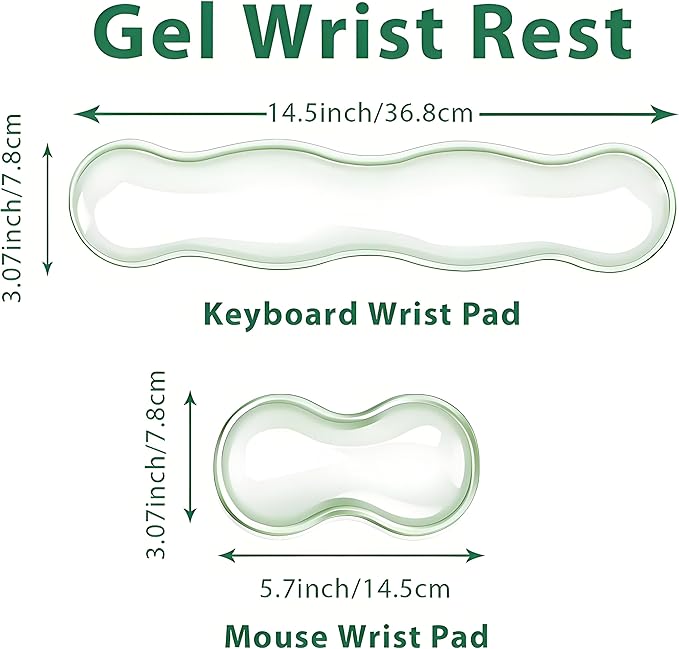 Gel Keyboard and Mouse Wrist Rest Set, Clear Silicone Ergonomic Support for Typing & Gaming Pain Relief, 2-PC Cute Wrist Rest for Office, Computer, Laptop (Green)