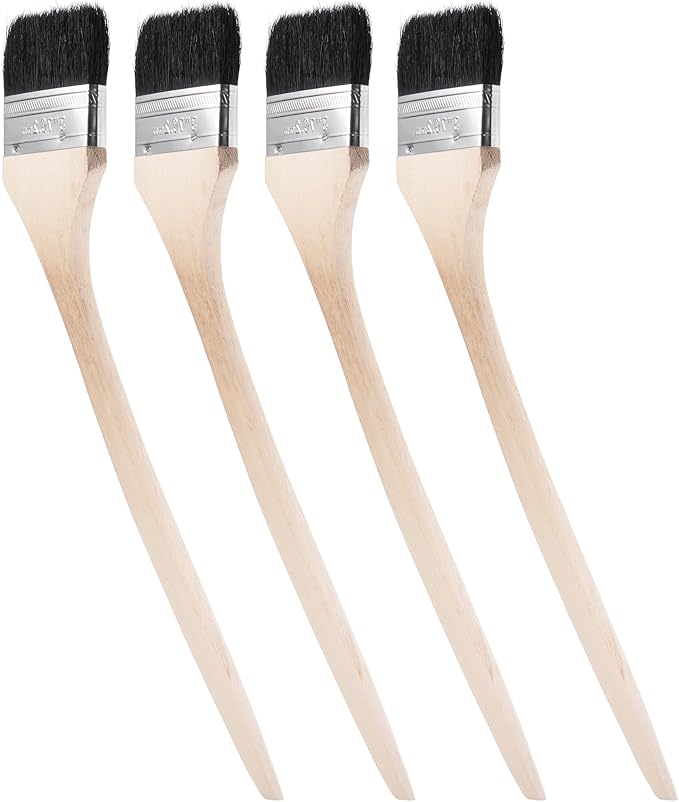 Bent Radiator Paint Brush 17" Length 3" Width Bristle with Long Wood Handle for Wall Treatment Black 4 Pcs