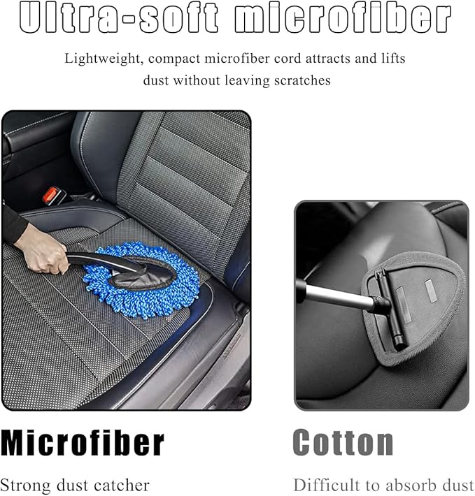 2 PCS Car Dash Duster Brush, Super Soft Microfiber Multi-Functional Car Cleaning Brush, Scratch Free Dash Dusting Tool with a Anti-Skid Handle for Vehicle Home Kitchen Cleaning (Gray+Blue)