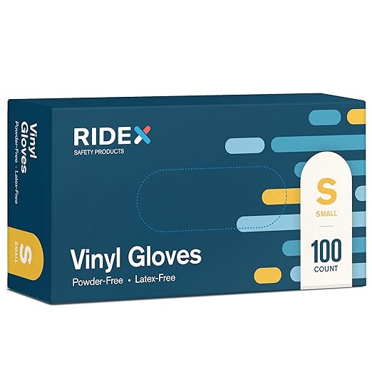 Ridex Disposable Gloves Latex-Free Clear Vinyl Gloves [100-Count] Powder-Free All-Purpose Gloves, Dispenser Box Gloves 100 Pieces - Size Small Glove Medical