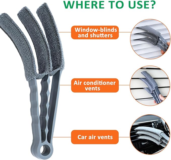 Window Blind Cleaner Duster Brush, 1 Brush with 4 Upgraded Microfiber Sleeves, Washable and Reusable, Blind Cleaner Tools for Window Blinds, Air Conditioner, Jalousie (Grey)